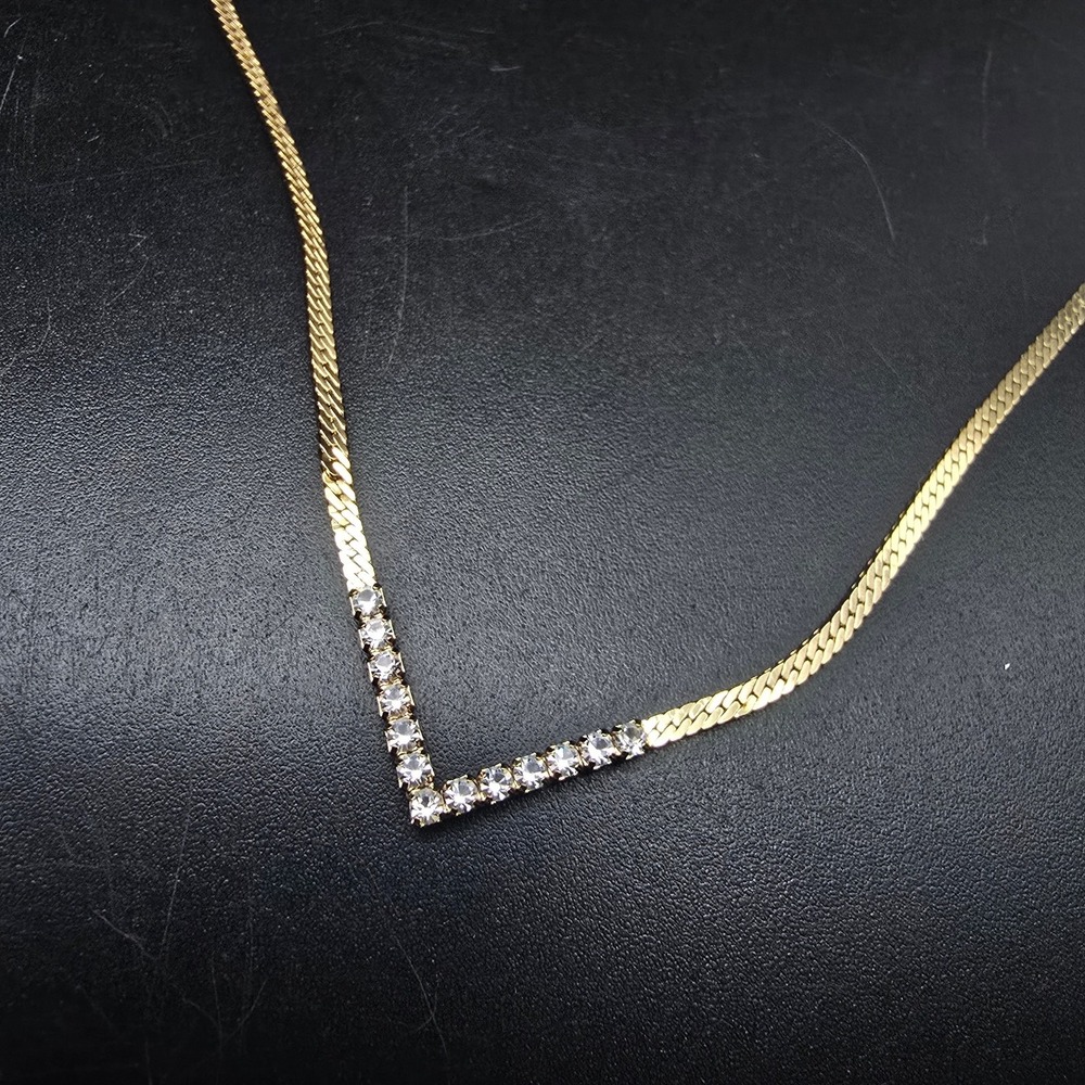 Avon 1982 Galaxy of Color Necklace Rhinestone Chevron Gold Tone